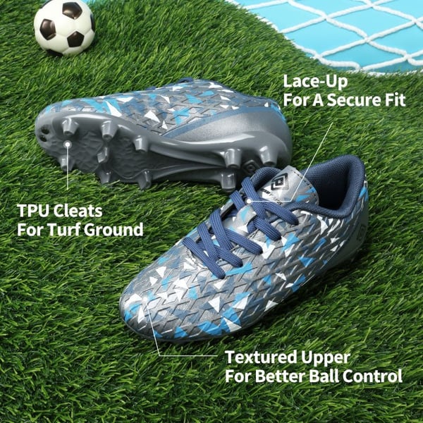 Boys & Girls Soccer Cleats Shoes - DARK GREY ROYAL BLUE - 2